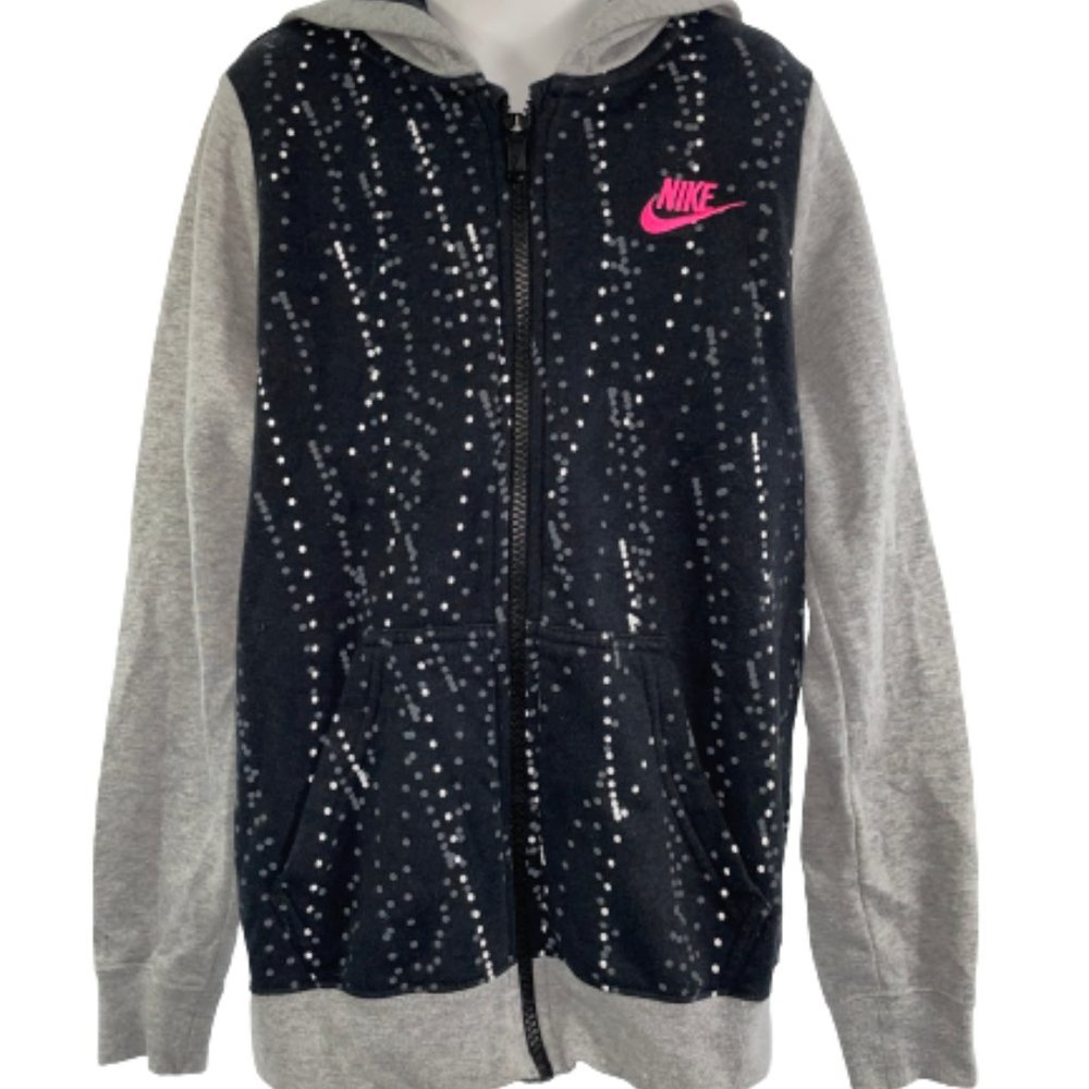 NIKE M Logo Black Gray Dot Full Zip Hoodie Jacket!